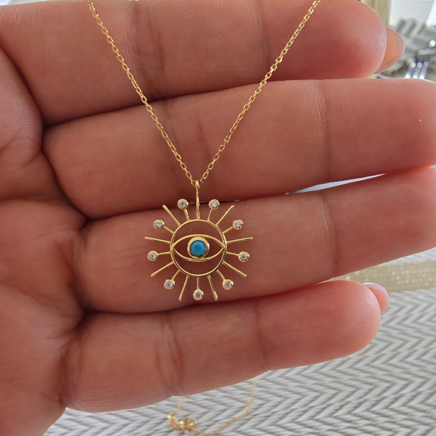 Set de cadena sol ojo turco de 45cm extensible en Oro18kilates italiano amarillo de 1.6 gramos