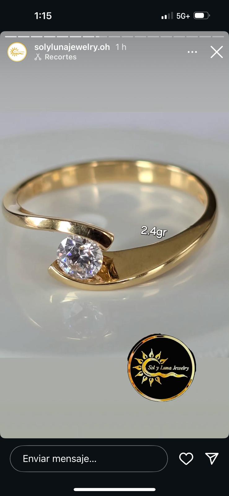 Anillo solitario silueta lisa de 2.4 gramos talla 6 1/2