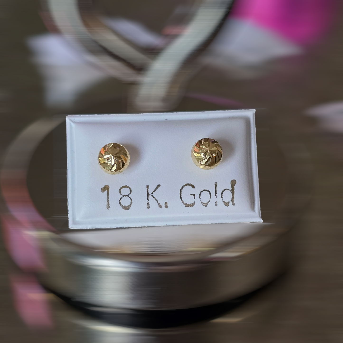 Zarcillos bola diamantada tapa de rosca de seguridad de 0.5 gramos en Oro18kilates italiano amarillo