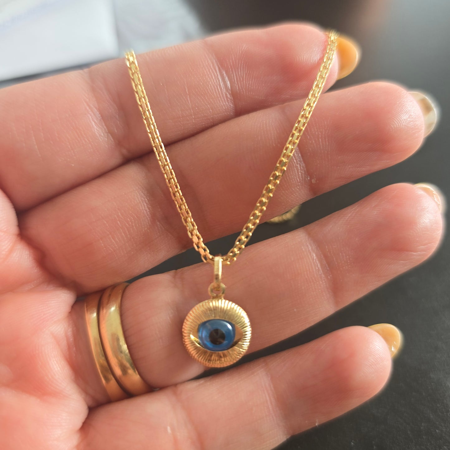 Set de ojo turco 1 gramos con cadena tejido chino de 40 cm en Oro18kilates italiano amarillo de 2.6 gramos