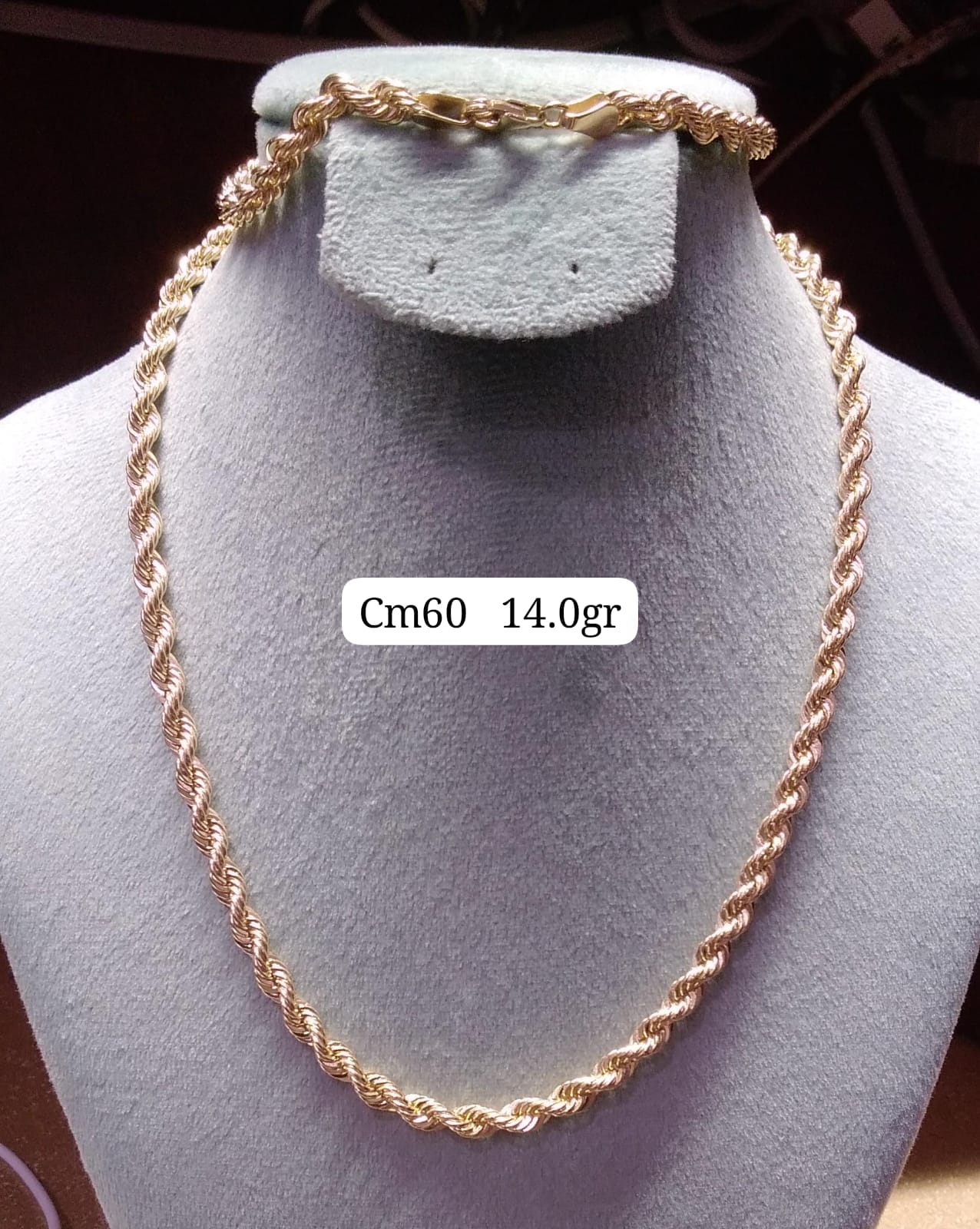 Cadena tejido laso en Oro18kilates italiano amarillo 60 cm de 14 gramos