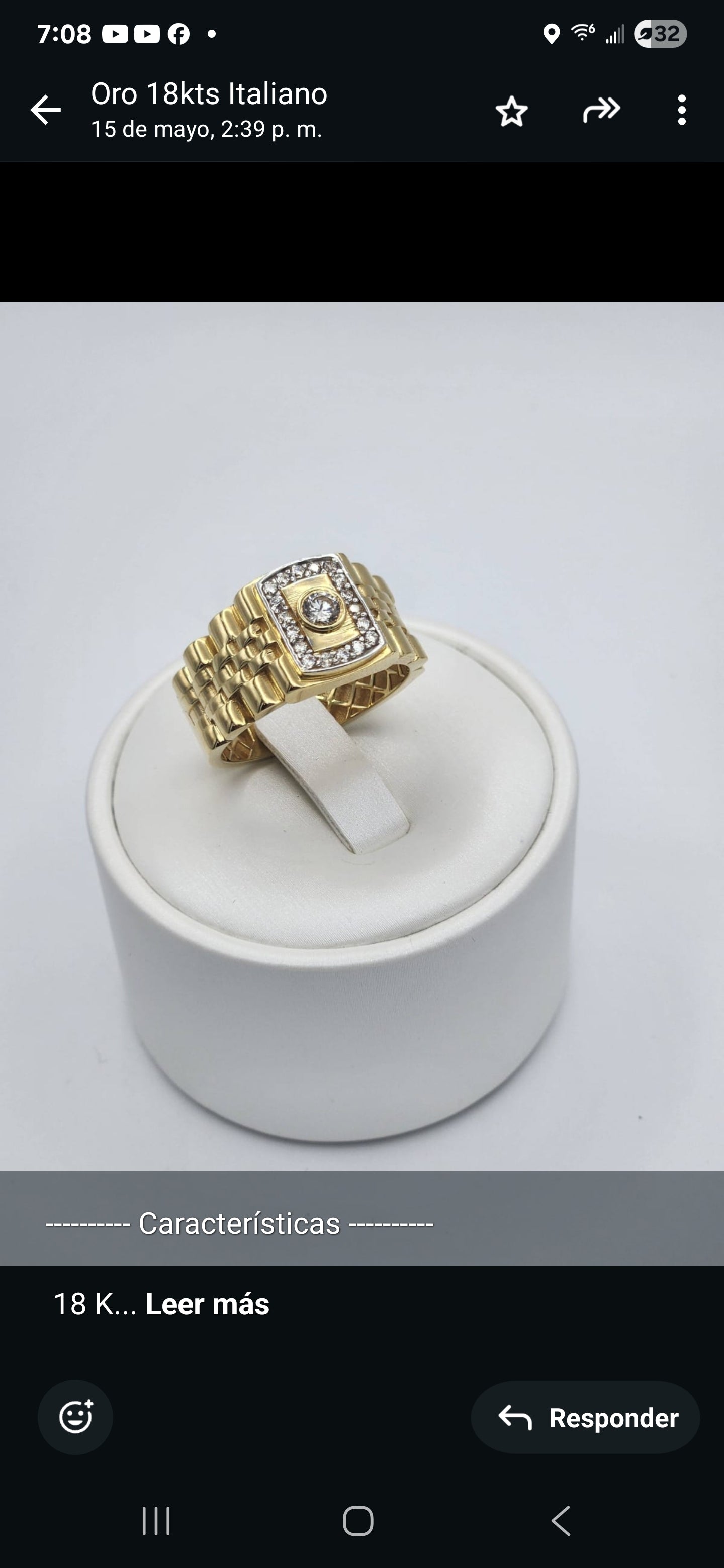 Anillo para caballero en talla 10 1/2 con zircones blancos de 6.2 gramos en Oro18kilates italiano