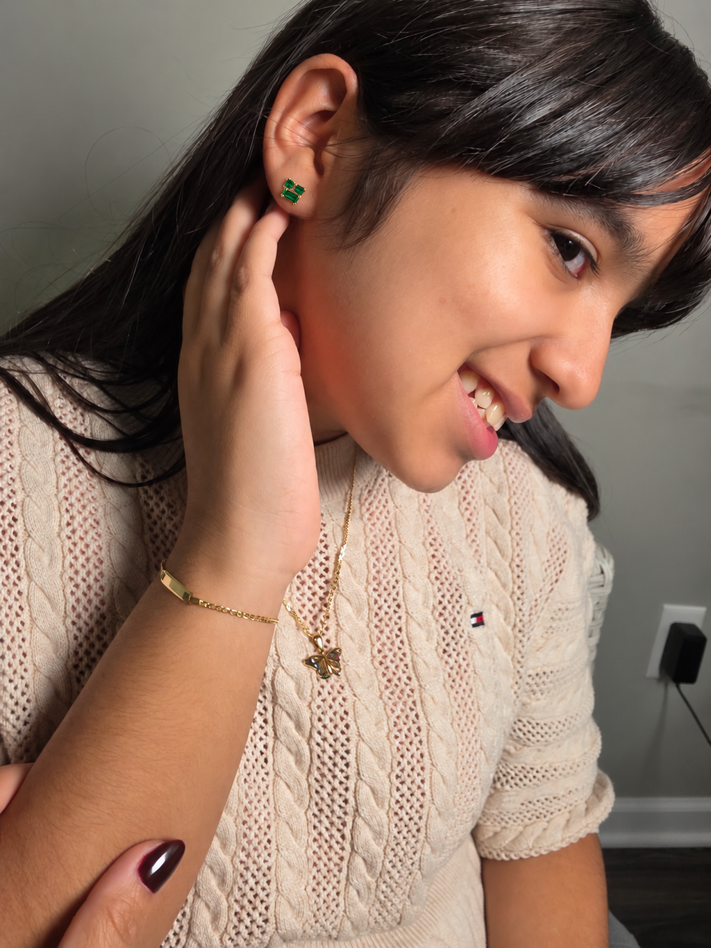 Aretes de Doble Zirconia Verde – oro sólido de 18 kilates