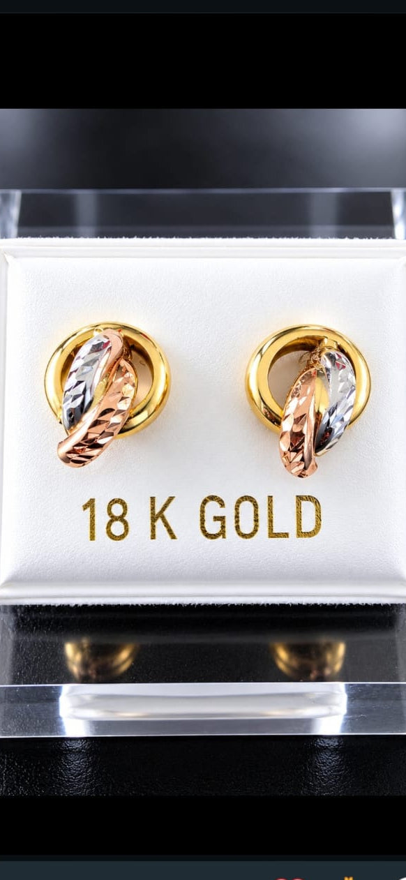 Pendientes tricolor de oro italiano de 18 quilates con talla diamante