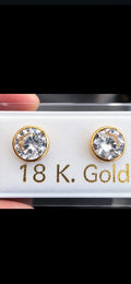 Round clear stone bezel stud earrings – screw back