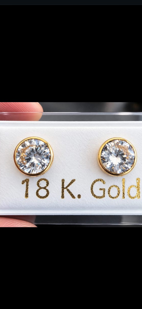 Round clear stone bezel stud earrings – screw back