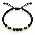 Black woven bracelet with gold beads – solid 18k gold
