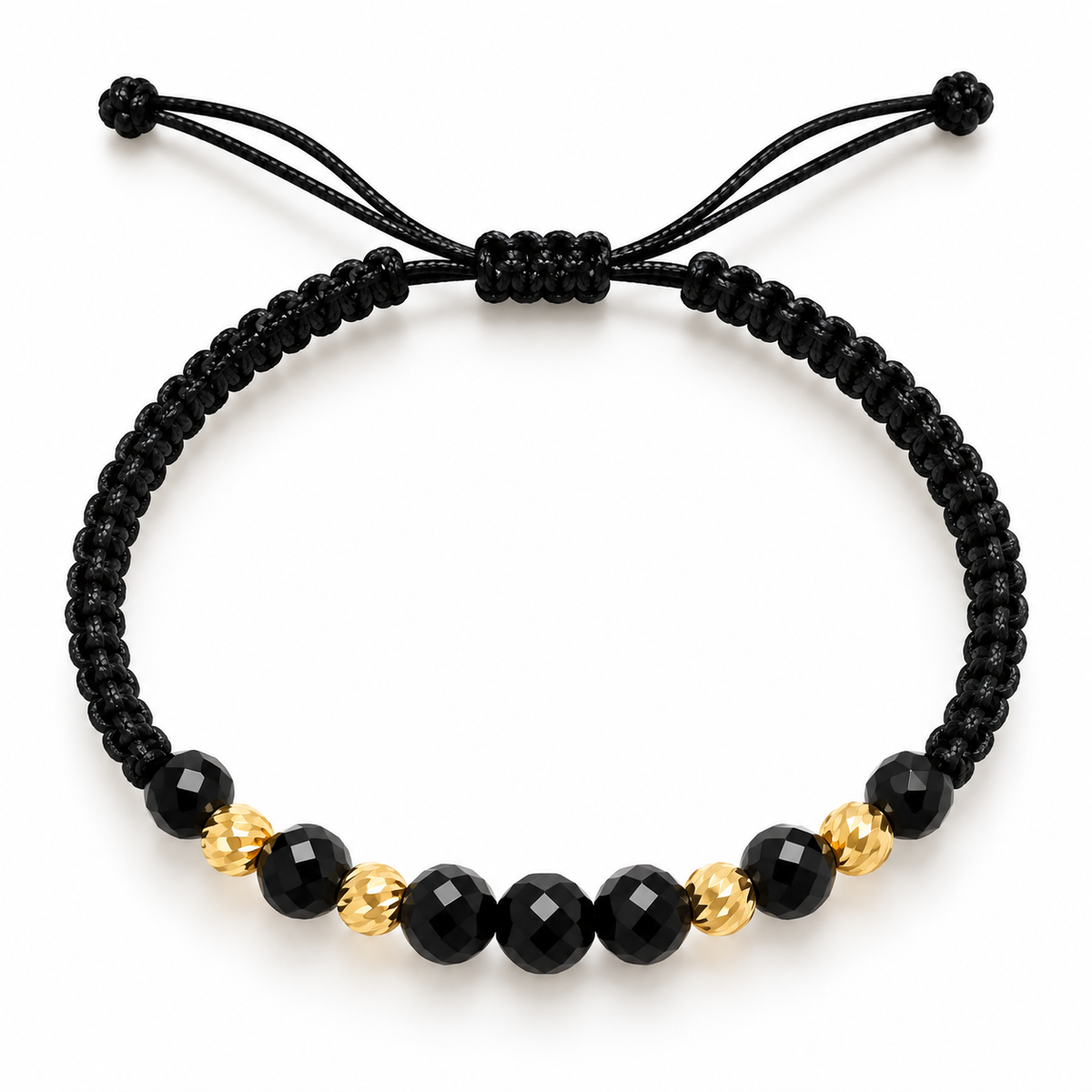 Black woven bracelet with gold beads – solid 18k gold