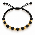 Black woven bracelet with gold beads – solid 18k gold