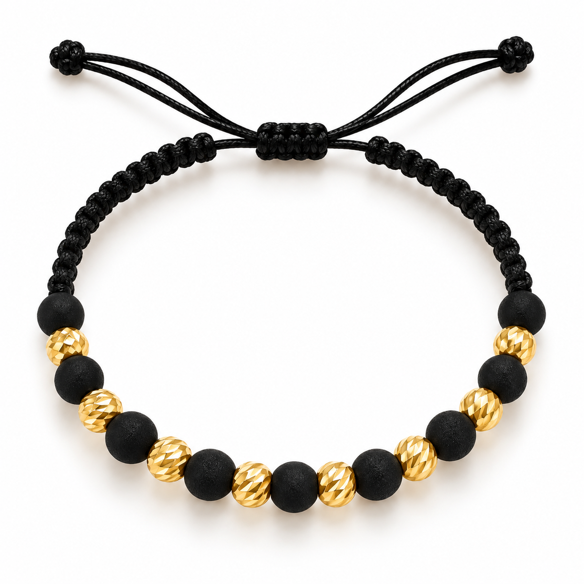 Black woven bracelet with gold beads – solid 18k gold