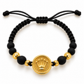 Black woven bracelet with gold beads – solid 18k gold