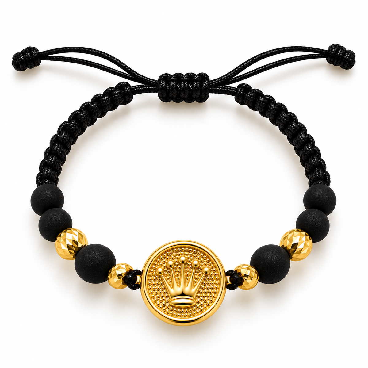 Black woven bracelet with gold beads – solid 18k gold