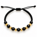 Black woven bracelet with gold beads – solid 18k gold