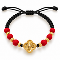 Red woven bracelet with gold beads – solid 18k gold