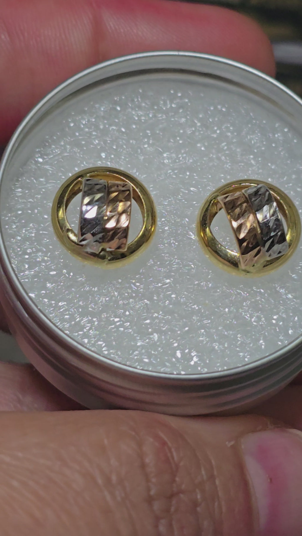 Earrings in 3 gold with butterfly backs, 8mm, 1.95g, in 18karat Italian gold