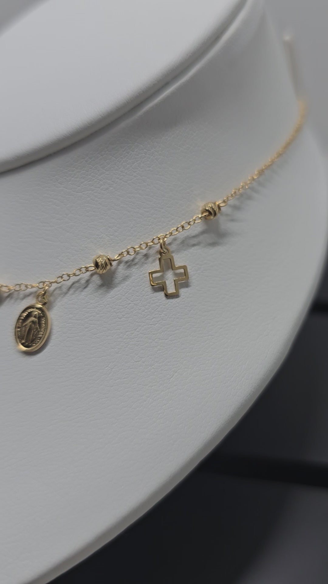 Rosary necklace of the Virgin of the Miraculous Medal and cross in 18-karat Italian yellow gold with diamond cut, 45cm extender, 3.2 grams