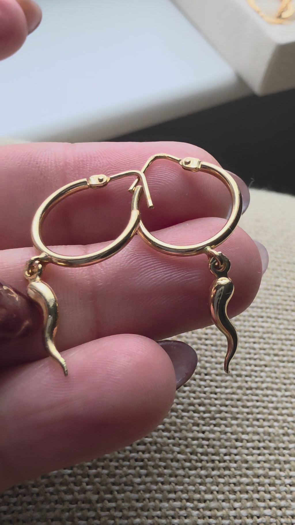 Gold horn hoop earrings – solid 18k gold
