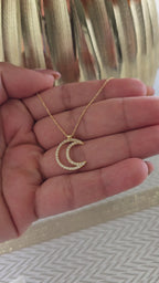 Juego de cadena de lunas con circonitas blancas, extensible, en oro amarillo italiano de 18 kilates