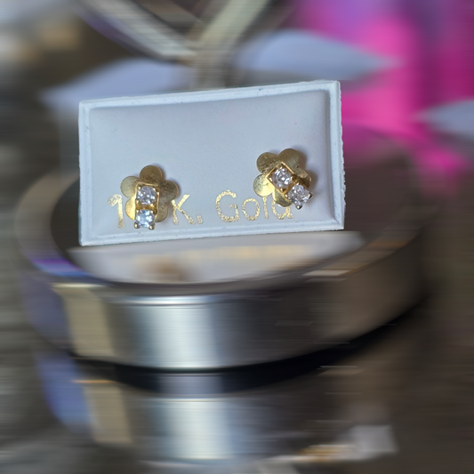 Zarcillos flor y zircon blanco tapa de rosca de seguridad de 0.6
