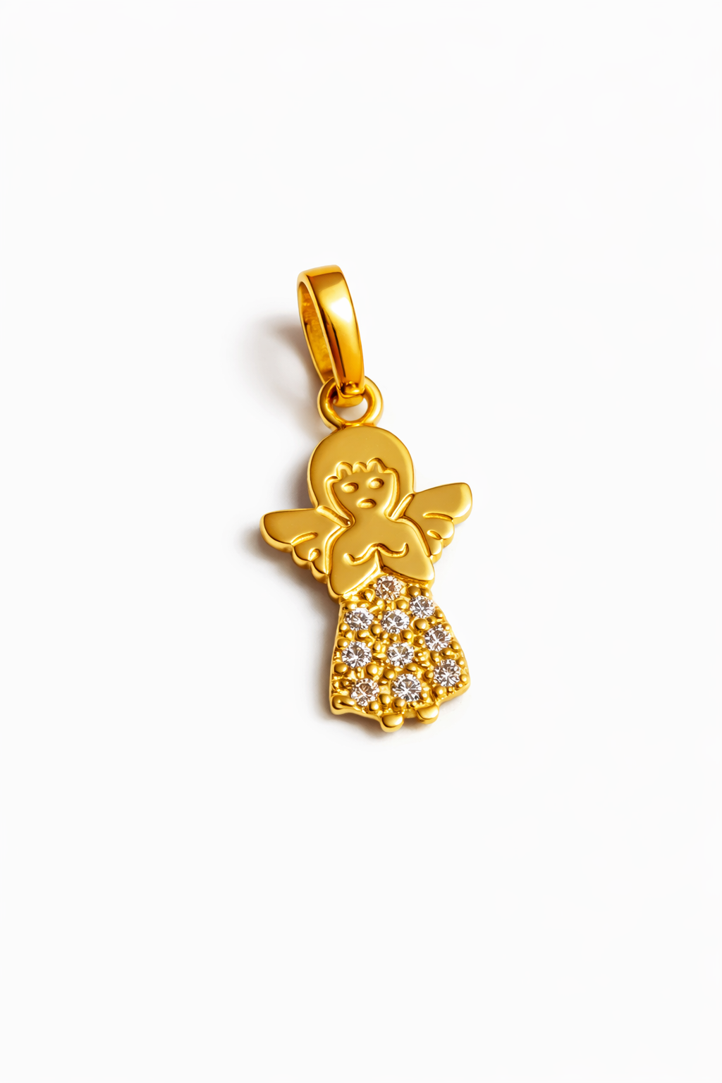 Colgante de angelito con circonitas blancas en oro amarillo italiano de 18 quilates
