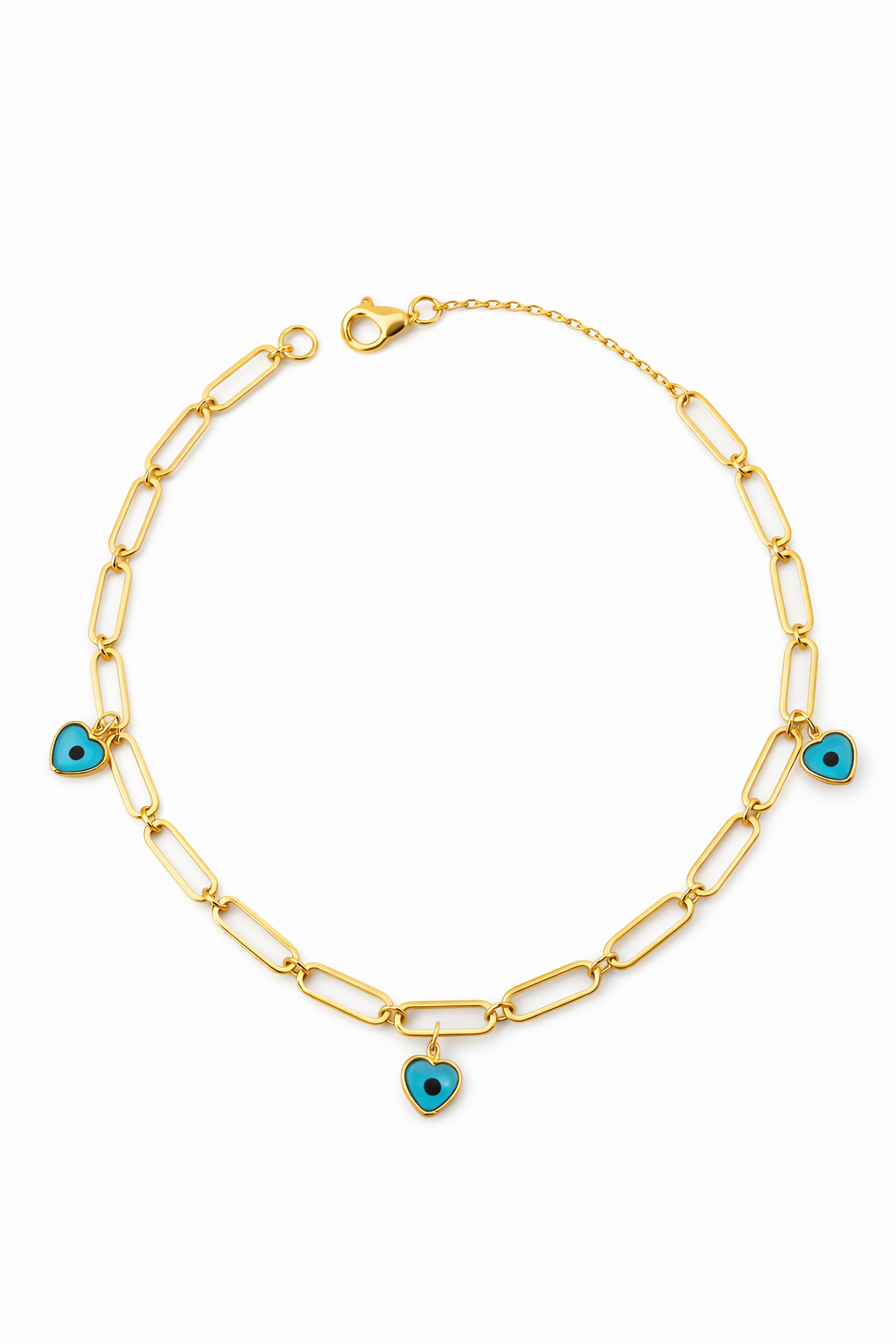 Pulsera de clip tejida con dije de corazón y ojo turco