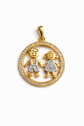 Children's couple pendant in 18karat Italian yellow and white gold with white zircons