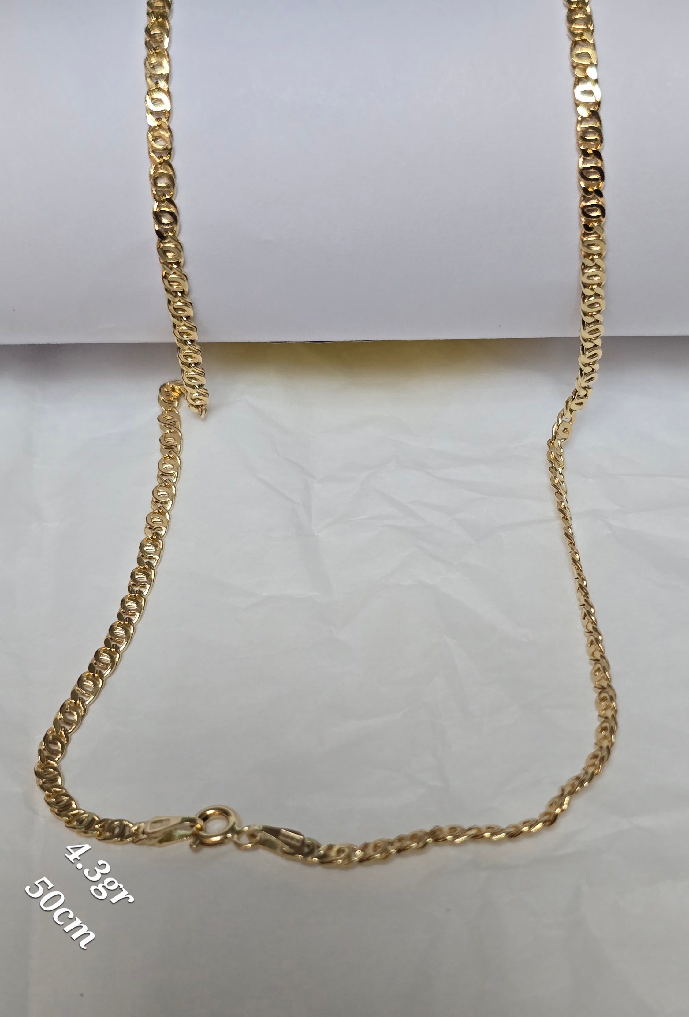 Birdseye pattern chain in 18k Italian yellow gold, 50cm, 4.3 grams