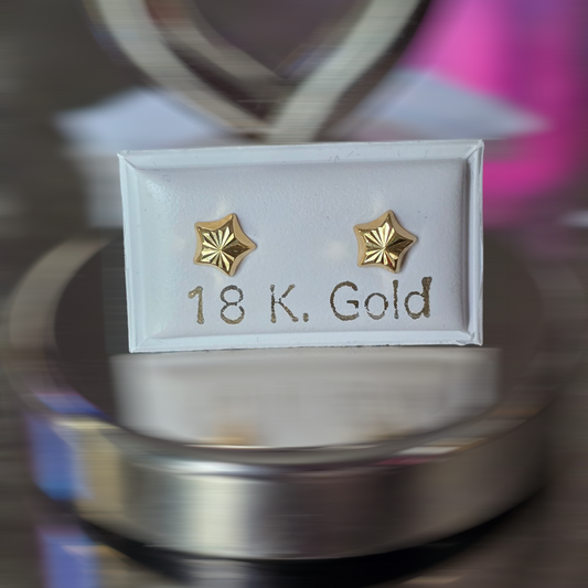 Zarcillos estrella diamantada tapa de rosca de seguridad de 0.5 gramos en Oro18kilates italiano amarillo