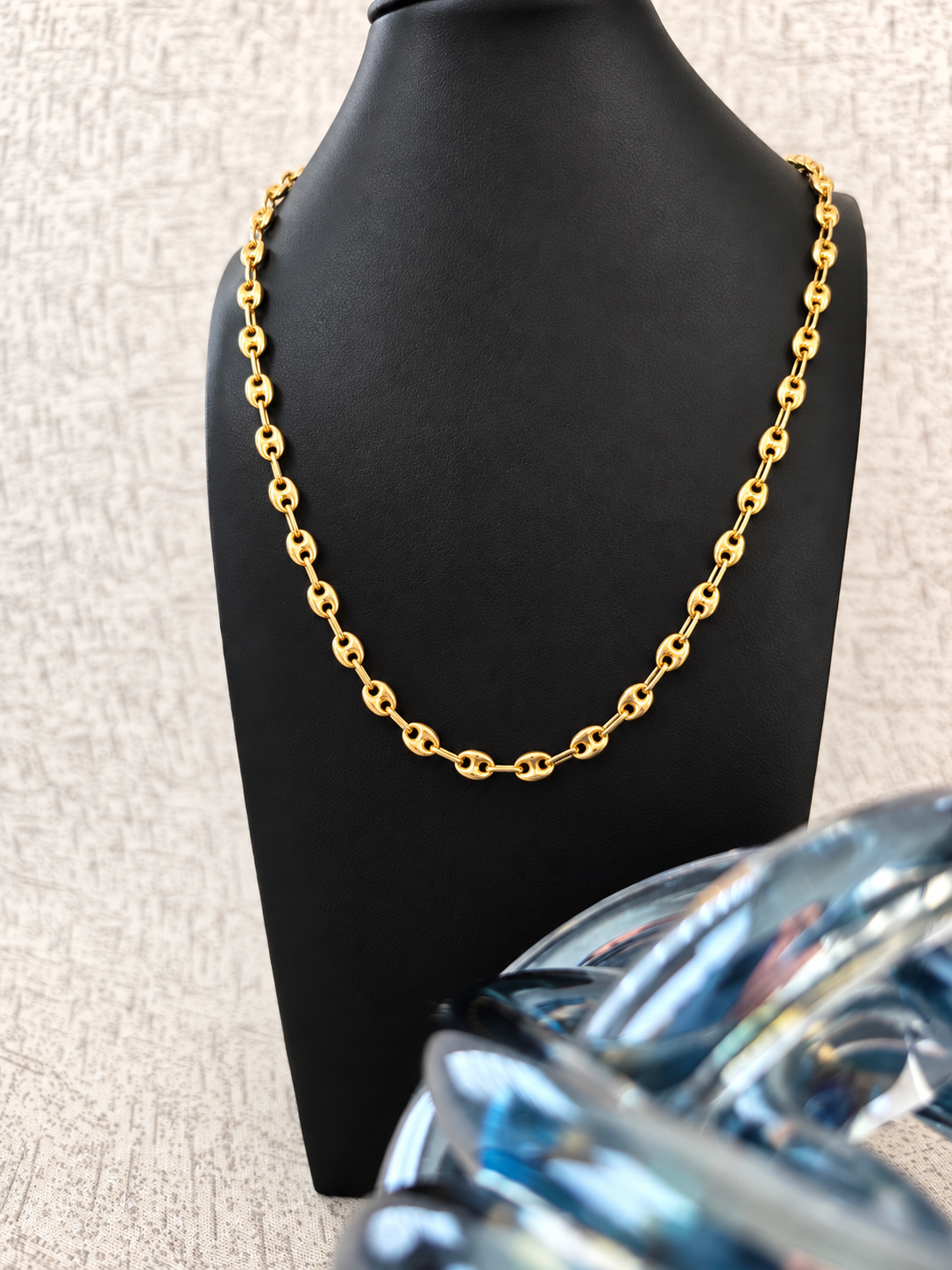 Beaded oval link necklace – solid 18k gold