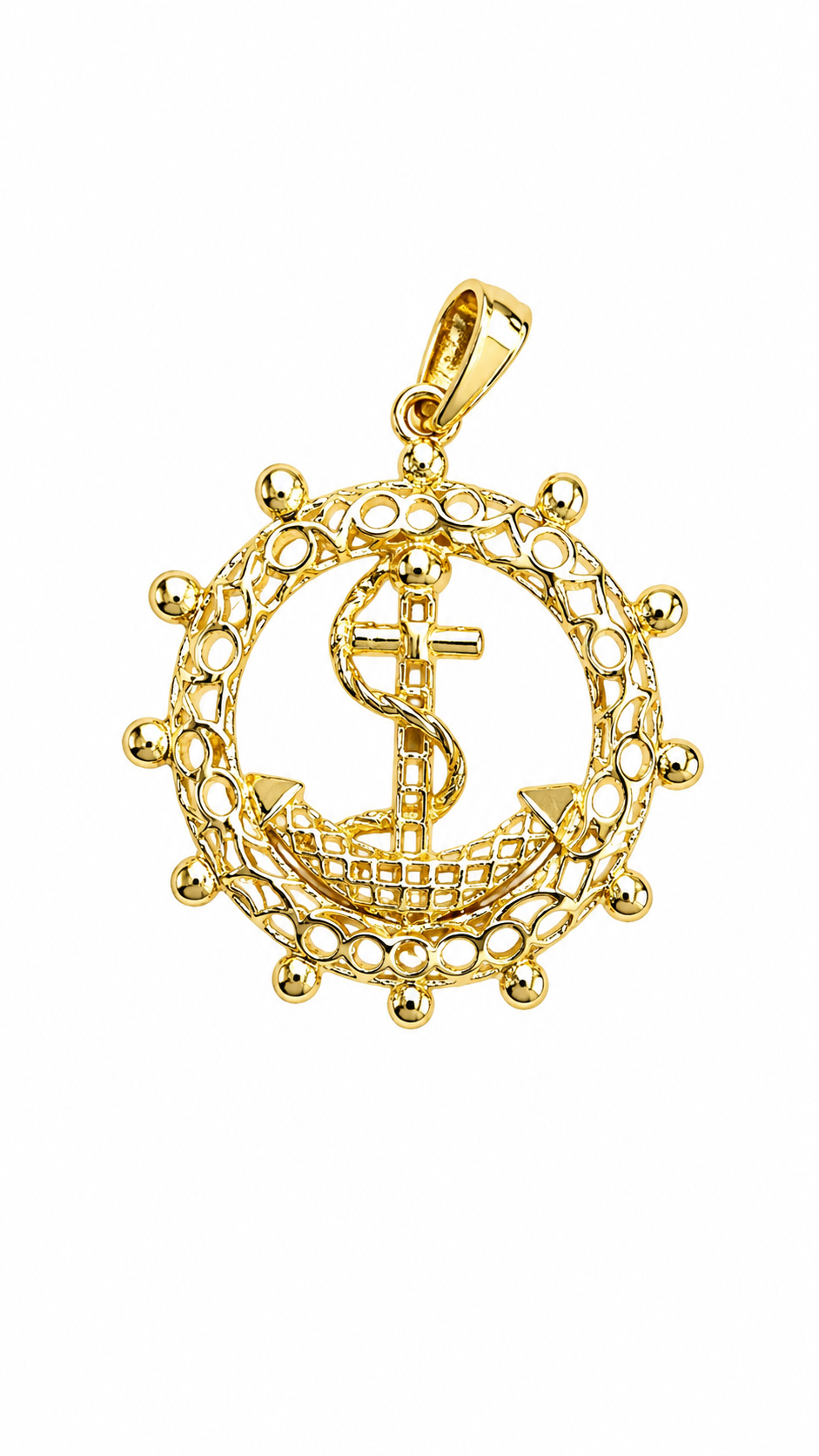 Anchor ship wheel pendant – solid 18k gold