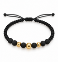Black woven bracelet with gold beads – solid 18k gold