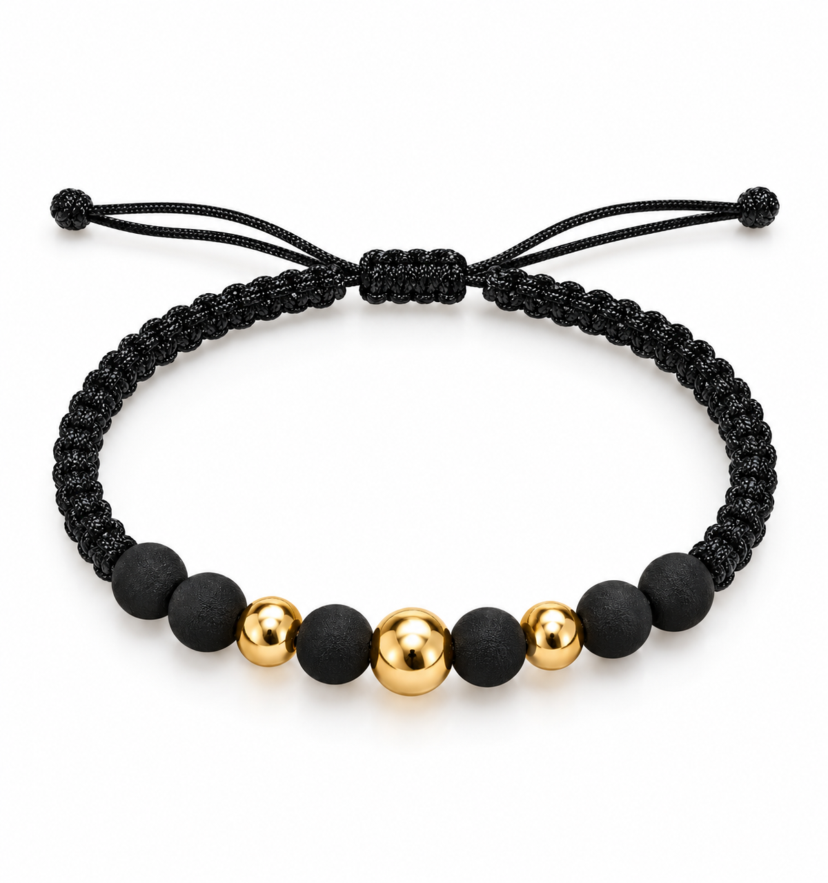 Black woven bracelet with gold beads – solid 18k gold