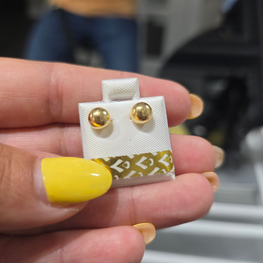 Zarcillos bola lisa de Oro18kilates italiano amarillo con tapa de mariposa