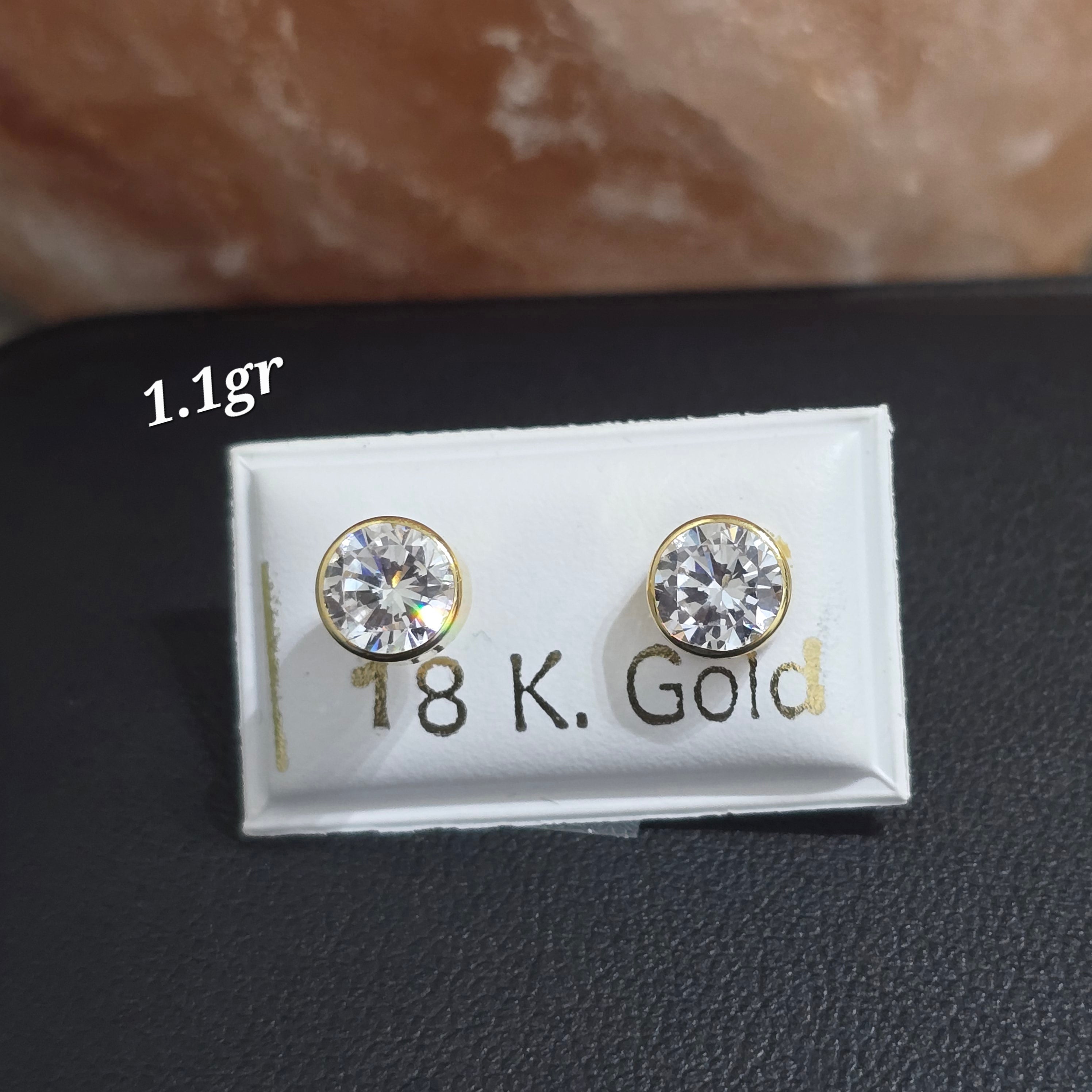 Earrings with white zircons, screw-on cap, 1.1 grams