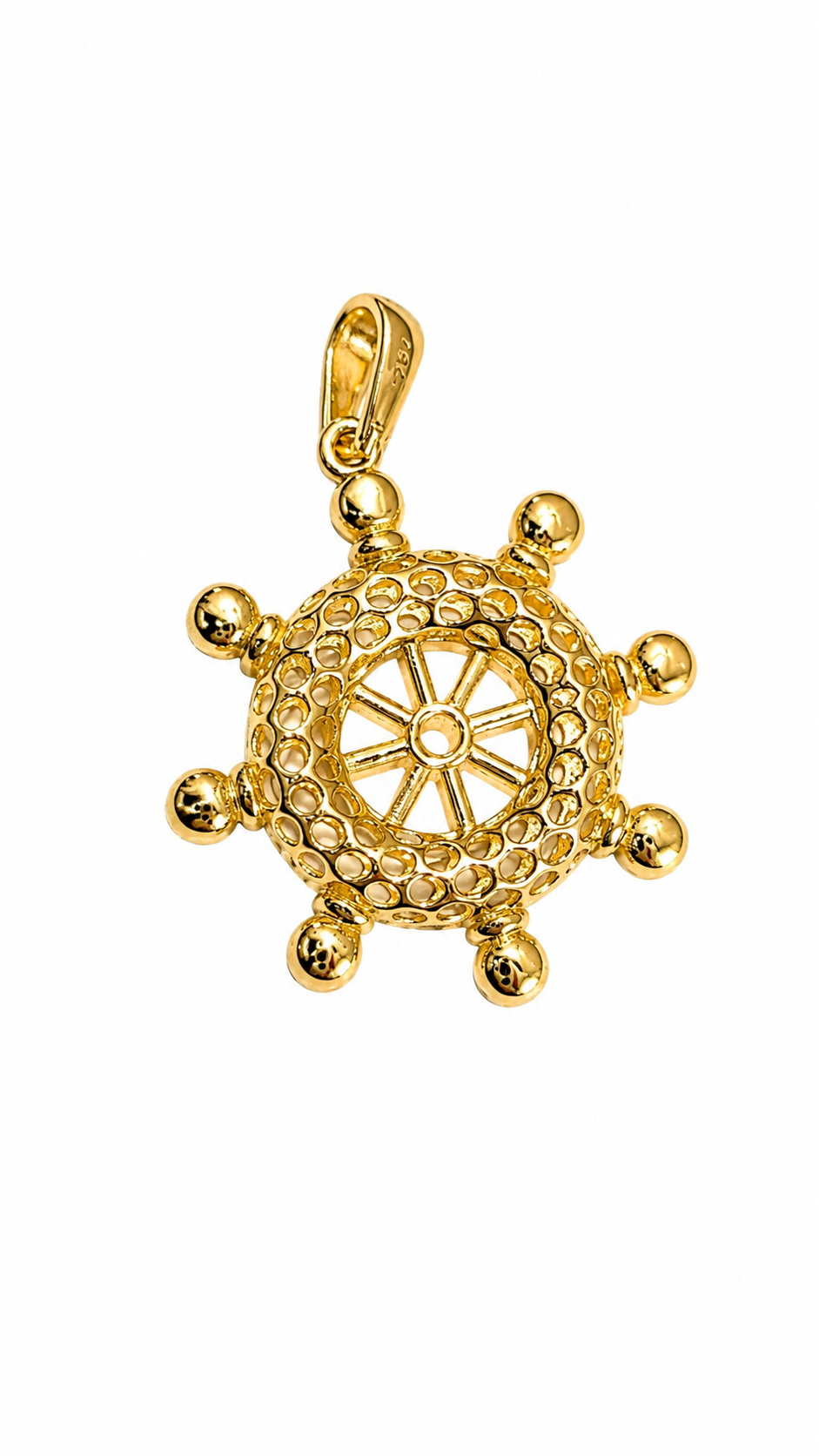 Anchor ship wheel pendant – solid 18k gold