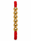 Red woven bracelet with gold beads – solid 18k gold