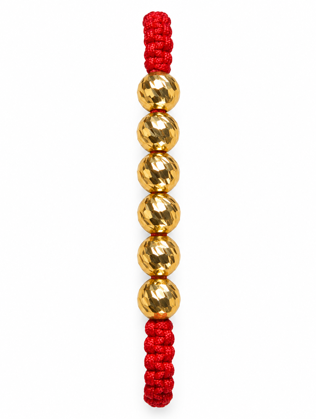 Red woven bracelet with gold beads – solid 18k gold