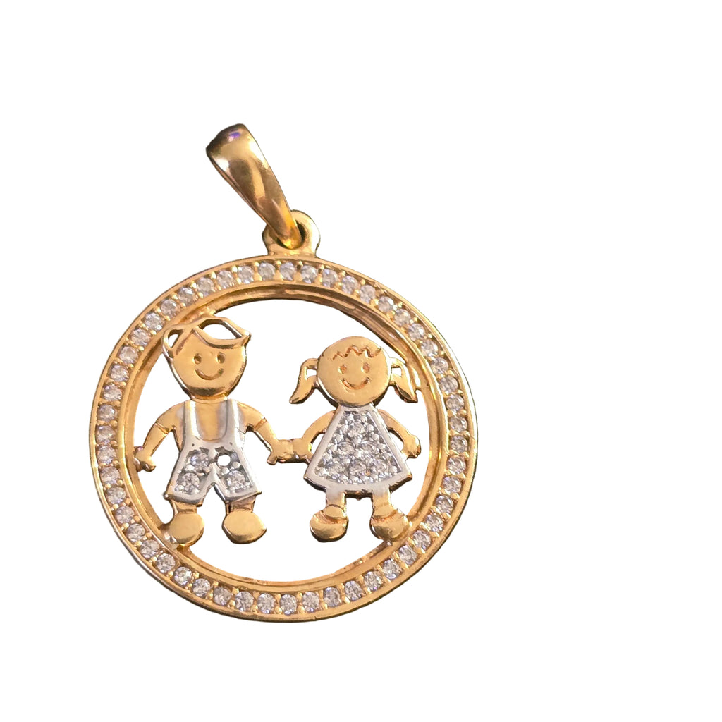Children's couple pendant in 18karat Italian yellow and white gold with white zircons