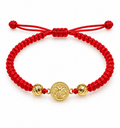Red woven bracelet with gold beads – solid 18k gold
