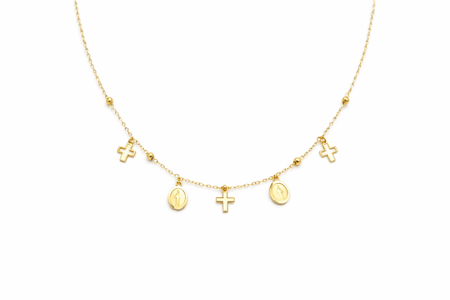 Collar de rosario de la Virgen de la Medalla Milagrosa y cruz