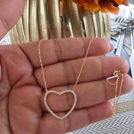 Set de corazón grande con zircones blanco de 45cm extensible en Oro18kilates italiano amarillo 2.5gramos