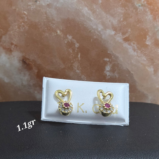 Zarcillos de mariposa con zircon fucsia de 1.1gr