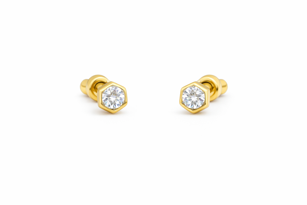 Hexagon earrings with white zircon