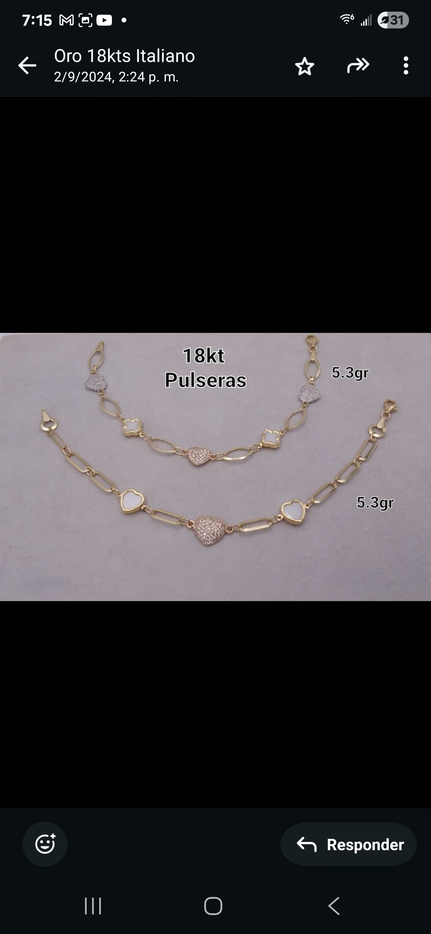 Ladies' heart-shaped bracelets with colored zircons, 18 cm long, 5.3 grams, in 18-karat Italian gold.