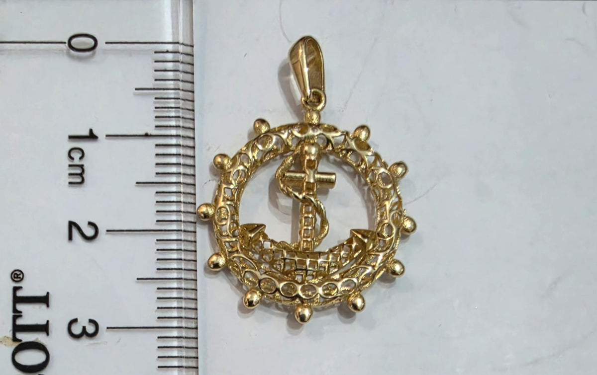 Anchor ship wheel pendant – solid 18k gold