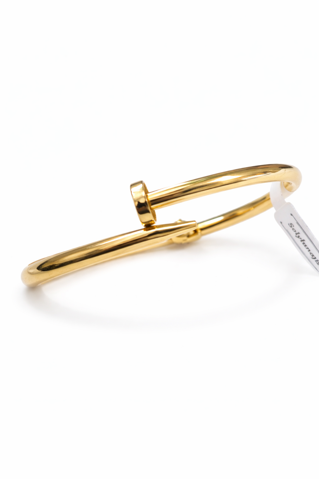 Pulsera rígida de clavo con resorte en oro amarillo italiano de 18 quilates con circonitas blancas