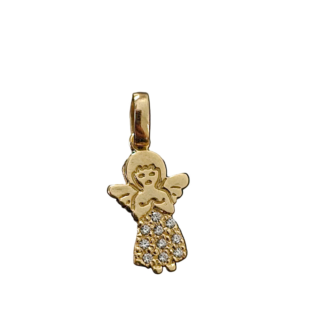 Colgante de angelito con circonitas blancas en oro amarillo italiano de 18 quilates