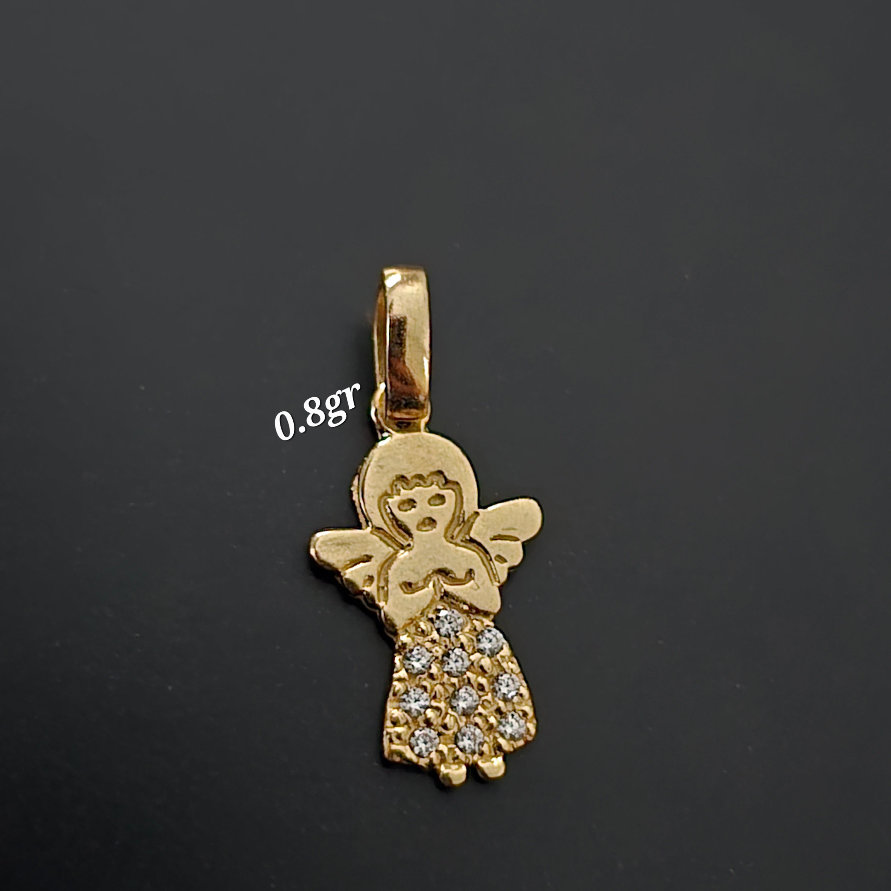 Small angel pendant with white zircons in 18karat Italian yellow gold, 0.8 grams