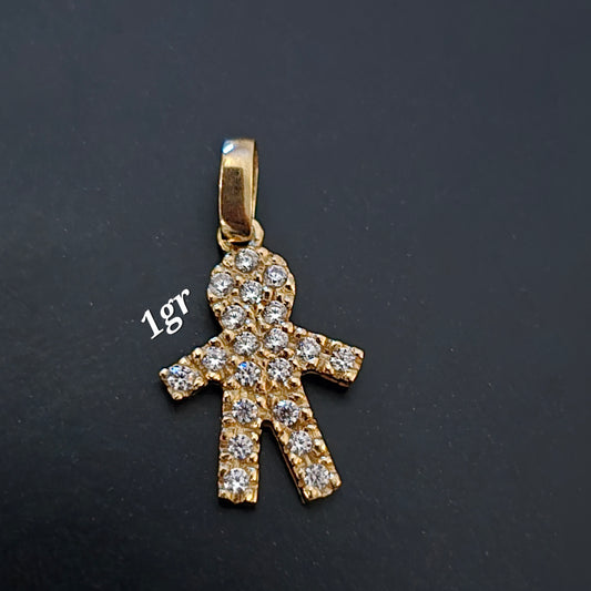 Dije de niño con zircones blanco en Oro18kilates italiano amarillo de 1 gramos