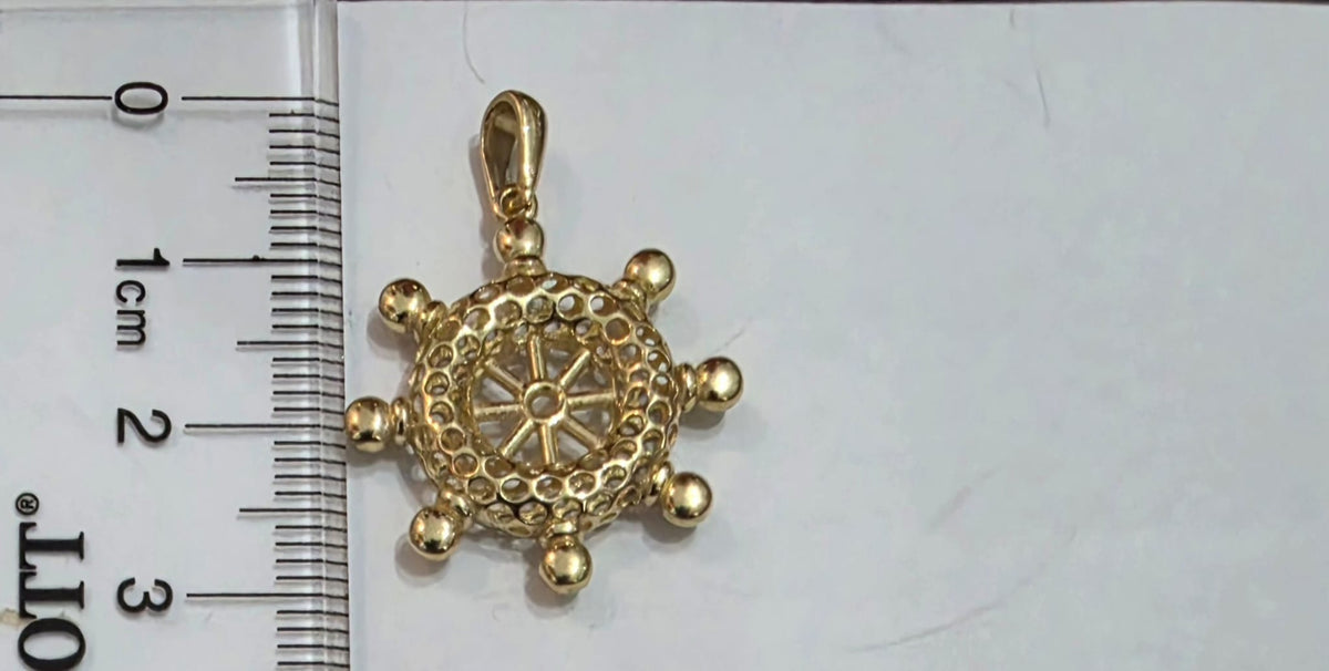 Anchor ship wheel pendant – solid 18k gold